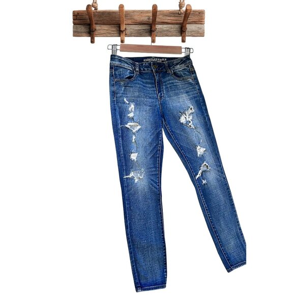 American Eagle High Rise Ripped Jegging Jeans Size 10 - Picture 1 of 7